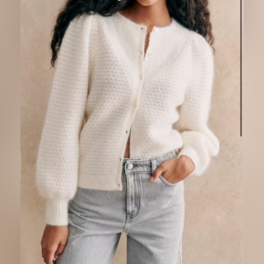 Sezane Solana Pearl Trim Cardigan - Ivory